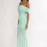 Silver Moon Off-Shoulder Maxi Dress Floral Mint