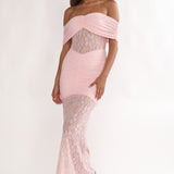 Silver Moon Off-Shoulder Maxi Dress Floral Pink