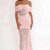 Silver Moon Off-Shoulder Maxi Dress Floral Pink