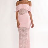 Silver Moon Off-Shoulder Maxi Dress Floral Pink
