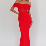 Silver Moon Off-Shoulder Maxi Dress Blood Orange