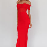 Silver Moon Off-Shoulder Maxi Dress Blood Orange
