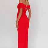 Silver Moon Off-Shoulder Maxi Dress Blood Orange
