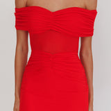 Silver Moon Off-Shoulder Maxi Dress Blood Orange