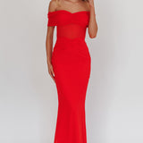 Silver Moon Off-Shoulder Maxi Dress Blood Orange