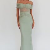 Silver Moon Off-Shoulder Maxi Dress Sage