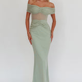 Silver Moon Off-Shoulder Maxi Dress Sage
