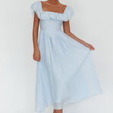 Serinah Basque Waist Off-Shoulder Maxi Dress Blue