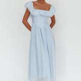 Serinah Basque Waist Off-Shoulder Maxi Dress Blue
