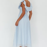 Serinah Basque Waist Off-Shoulder Maxi Dress Blue