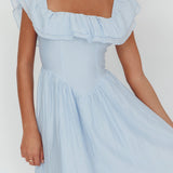 Serinah Basque Waist Off-Shoulder Maxi Dress Blue