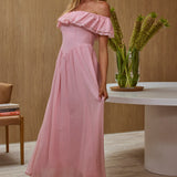 Serinah Basque Waist Off-Shoulder Maxi Dress Pink