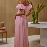 Serinah Basque Waist Off-Shoulder Maxi Dress Pink