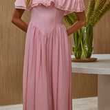 Serinah Basque Waist Off-Shoulder Maxi Dress Pink