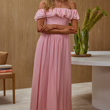 Serinah Basque Waist Off-Shoulder Maxi Dress Pink