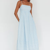 Shirley Square Neckline Maxi Dress Print Light Blue