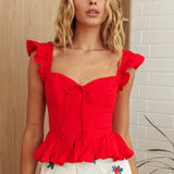 Allora Frill Sleeve Top Red