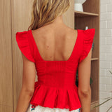 Allora Frill Sleeve Top Red