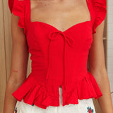 Allora Frill Sleeve Top Red