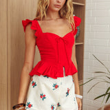 Allora Frill Sleeve Top Red