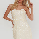 Hillara Strapless Mini Dress Sequin Cream