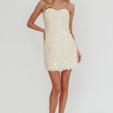 Hillara Strapless Mini Dress Sequin Cream