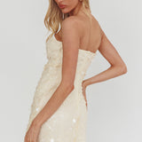 Hillara Strapless Mini Dress Sequin Cream