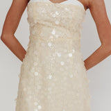 Hillara Strapless Mini Dress Sequin Cream