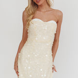 Hillara Strapless Mini Dress Sequin Cream