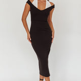 Tyla Contrast Mesh Halter Midi Dress Black