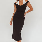 Tyla Contrast Mesh Halter Midi Dress Black
