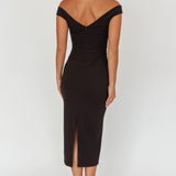 Tyla Contrast Mesh Halter Midi Dress Black