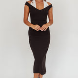 Tyla Contrast Mesh Halter Midi Dress Black