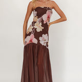Wilma Sheer Hem Strapless Midi Dress Orchids Brown