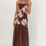 Wilma Sheer Hem Strapless Midi Dress Orchids Brown