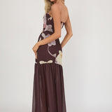 Wilma Sheer Hem Strapless Midi Dress Orchids Brown