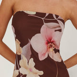 Wilma Sheer Hem Strapless Midi Dress Orchids Brown
