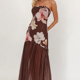 Wilma Sheer Hem Strapless Midi Dress Orchids Brown