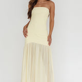 Wilma Sheer Hem Strapless Midi Dress Butter