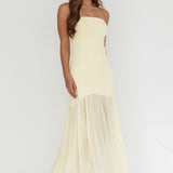 Wilma Sheer Hem Strapless Midi Dress Butter