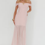 Wilma Off-Shoulder Sheer Hem Maxi Dress Pink
