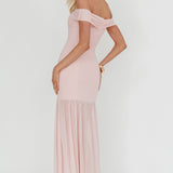 Wilma Off-Shoulder Sheer Hem Maxi Dress Pink