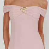 Wilma Off-Shoulder Sheer Hem Maxi Dress Pink