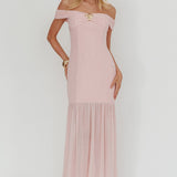Wilma Off-Shoulder Sheer Hem Maxi Dress Pink
