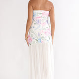 Wilma Sheer Hem Strapless Maxi Dress Flowers Blue