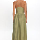 Andrina One-Shoulder Ruched Maxi Dress Olive