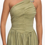 Andrina One-Shoulder Ruched Maxi Dress Olive