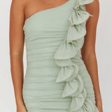 Haven One-Shoulder Ruffle Accent Maxi Dress Sage