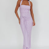 Luli Waist Sash Halter Maxi Dress Lace Lilac
