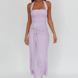 Luli Waist Sash Halter Maxi Dress Lace Lilac